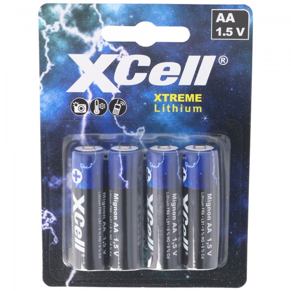 AA, Mignon lithiumbatterij, XTREME lithiumbatterij FR6, L91 1,5 V blisterverpakking van 4