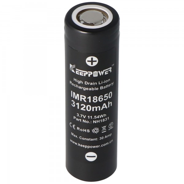 Keeppower IMR18650 - 3120mAh, 3,6 V tot 3,7 V Li-ionbatterij US18650VTC6