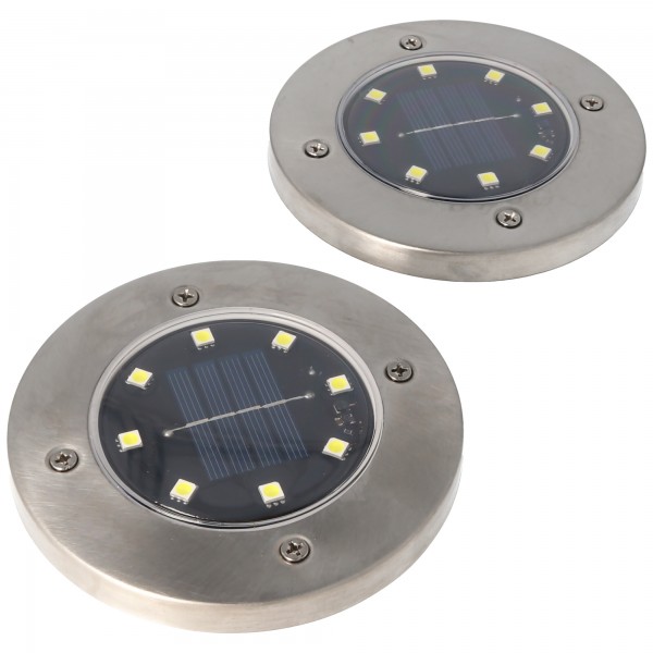 Set van 2 LED vloerspots op zonne-energie, roestvrij staal, waterdicht IP44, inclusief NiMH AA 2.3V 400mAh batterij
