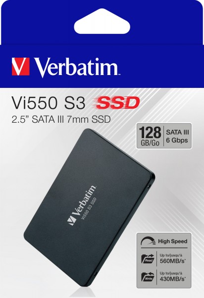 Verbatim SSD 128 GB, SATA-III, 6,35 cm (2,5''), Vi550 (R) 560 MB/s, (W) 430 MB/s, Retail