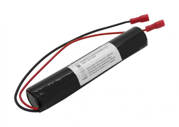 Noodverlichting batterij NiMH 3.6V 3500mAh L1x3 Sub-C met 200mm kabel en 4.8mm Faston sockets vervangt RPower 20101