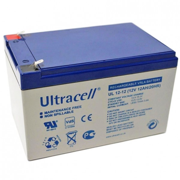 Ultracell UL12-12 loodbatterij 12 volt met 12 Ah, met 4,8 mm Faston-stekkercontacten