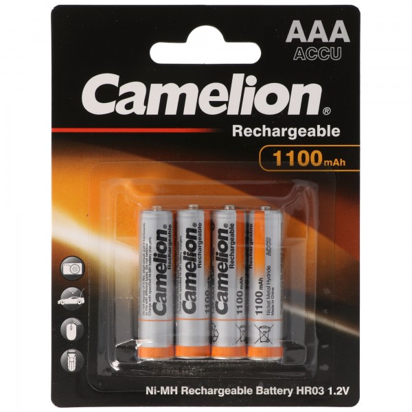 AAA, Micro, LR03, HR04, NiMH-batterij met maximaal 1100 mAh in 4-delige blisterverpakking, afmetingen 44,2x10,2 mm