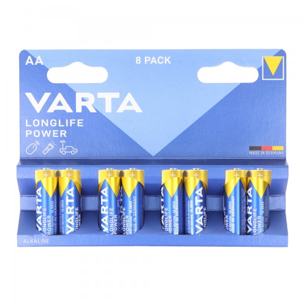 Varta Batterij Alkaline, Mignon, AA, LR06, 1.5V Longlife Power, Retail Blister (8-pack)