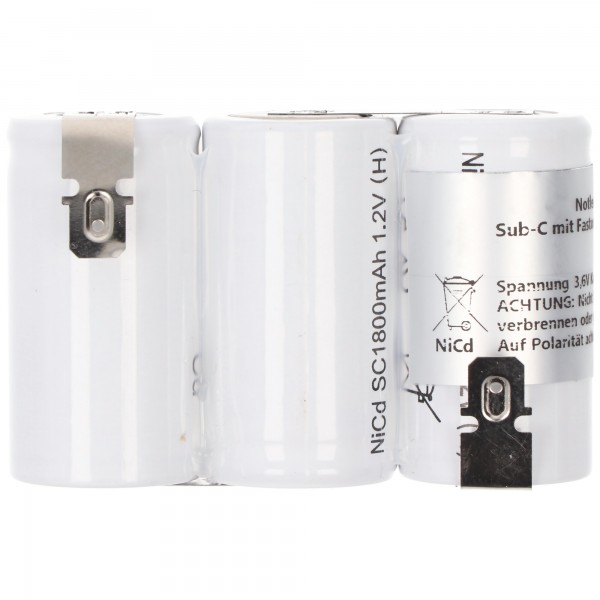 Noodverlichting batterij NiCd 3.6V 1800mAh F1x3 Sub-C met Faston aansluiting