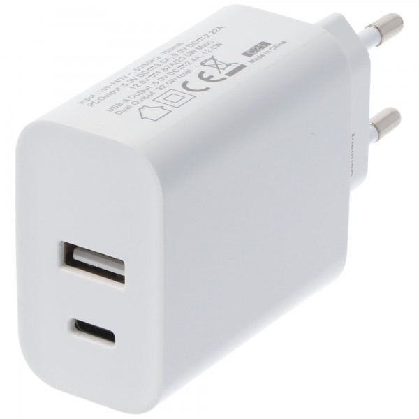 Dual USB snellader USB QC3.0 28W wit, laadt tot 4x sneller op dan standaard USB-laders