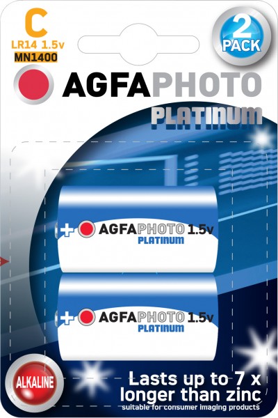 Agfaphoto Batterij Alkaline, Baby, C, LR14, 1.5V Power, Retail Blister (2 stuks)