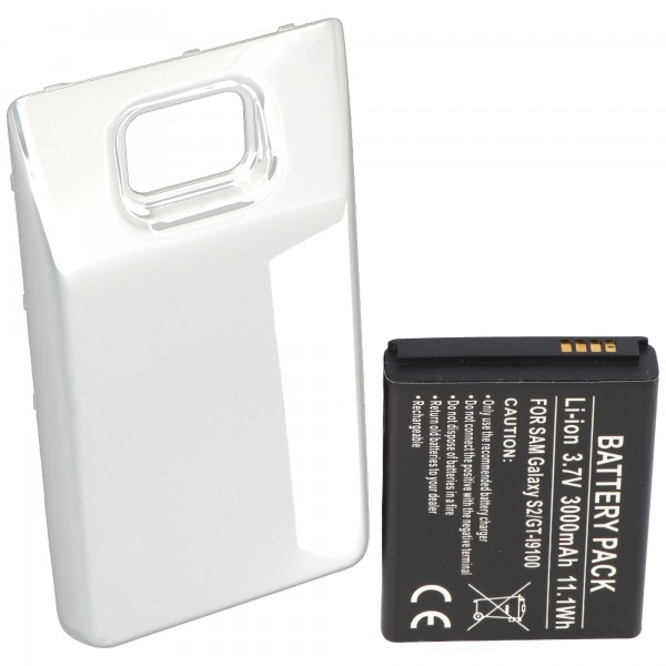 Batterij geschikt voor Samsung Galaxy S2, S II, GT-I9100, Li-ion, 3.7V, 3000mAh, 11.1Wh, met witte cover