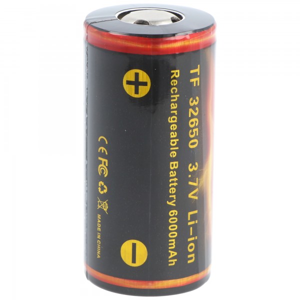 Trustfire 32650 6000 mAh 3,7 V beschermde Li-ionbatterij met afmetingen 69,6 x 32,85 mm