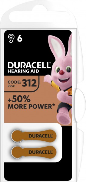 Duracell Batterij Zinc Air, 312, 1.4V Easy Tab, Retail-blisterverpakking (6-pack)