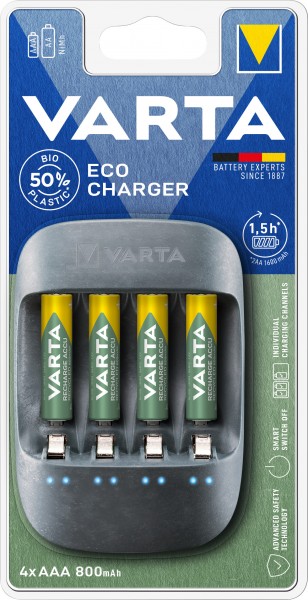 Varta batterij NiMH, universele lader, Eco Charger incl. batterijen, 4x Micro, AAA, 800mAh
