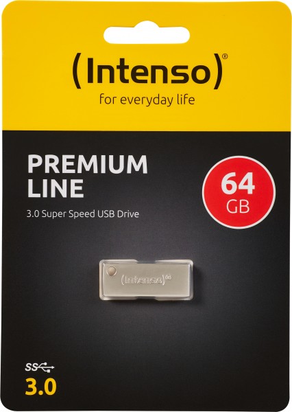 Intenso USB 3.0 stick 64GB, Premium Line, metaal, zilver type A, (R) 100MB/s, retail blister