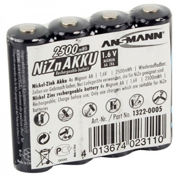 Ansmann Mignon LR06 AA NiZn batterij 1.6 volt 2500mWh in een set van 4