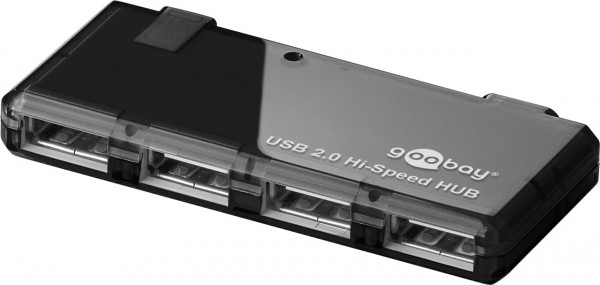 Goobay 4-way USB 2.0 Hi-Speed HUB - voor het aansluiten van maximaal 4 USB-apparaten op één USB-poort; incl. netvoeding (5 V / 2 A)