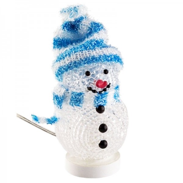 De decoratieve LED USB-sneeuwpop met de blauwe sjaal en de blauwe dop