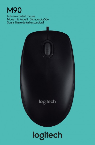 Logitech Mouse M90, USB, zwart optisch, 1000 dpi, 3 knoppen, retail