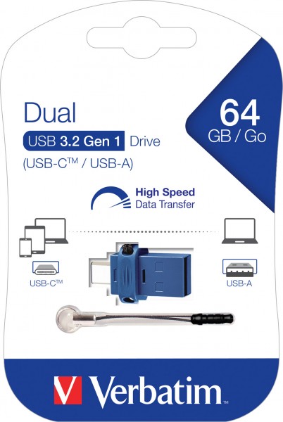 Verbatim USB 3.2 OTG-stick 64 GB, Dual Drive Type-AC, (R) 110 MB/s, (W) 20 MB/s, blisterverpakking