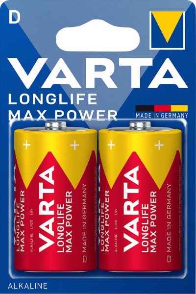 Varta Battery Alkaline, Mono, D, LR20, 1.5V Longlife Max Power, Retail Blister (2 stuks)
