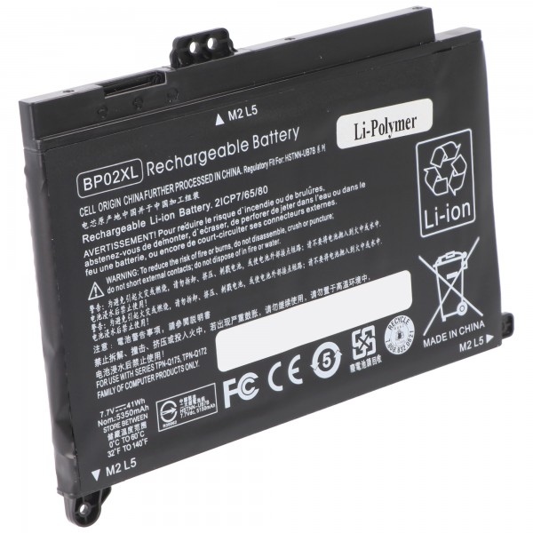 Batterij geschikt voor Pavilion PC 15 Touc, vervangende batterij voor HSTNN-UB7B, 849909-850, BP02041XL, BP02XL 7,2 volt 5300 mAh batterij