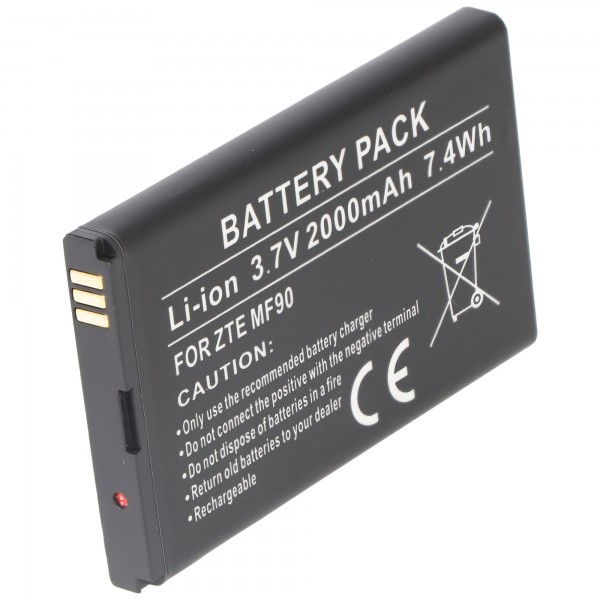 Batterij geschikt voor ZTE MF90, Li-ion, 3.7V, 2000mAh, 7.4Wh
