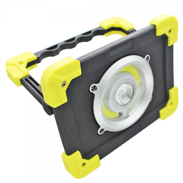 LED-opbouwspot 5W max. 350lm in een zwarte, gele plastic behuizing inclusief 4400mAh Li-ion batterij en USB-oplaadkabel
