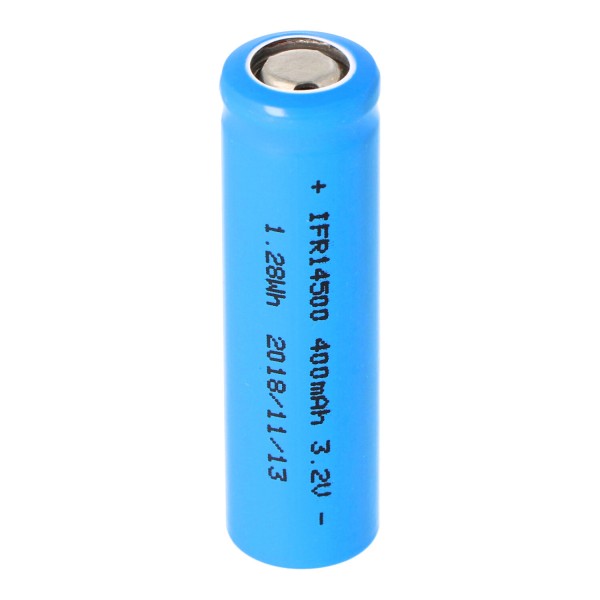 IFR14500 - 400mAh AA LiFePo4-batterij 3,2 V met platte bovenkant (zonder kop) platte positieve pool, afmetingen 49,8 x 14,2 mm