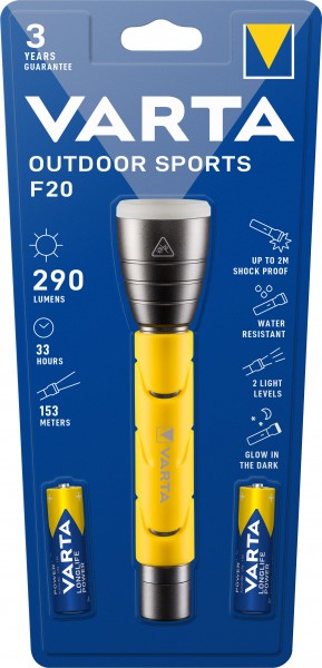 Varta LED zaklamp Outdoor Sports, F20 235lm, incl. 2x alkaline AA batterijen, retail blister