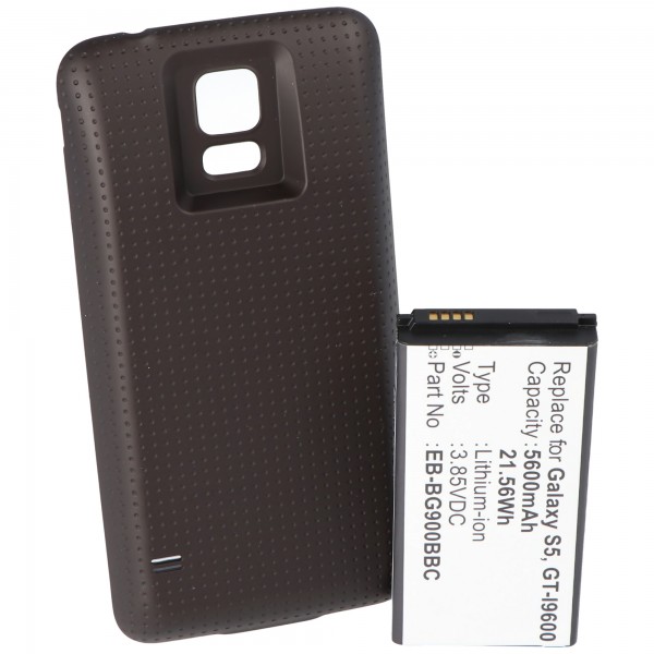 Batterij alleen geschikt voor Samsung Galaxy S5 met 5600 mAh met extra cover zwart