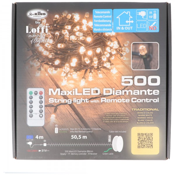 LED lichtketting 500 LED amber, LED micro lichtketting, geschikt voor binnen en buiten, inclusief IR afstandsbediening