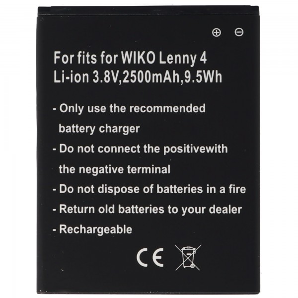 Batterij alleen geschikt voor de WIKO Lenny 4-batterij 3913, Lenny 4 Plus, Harry Li-ion, 3,8 volt 2500 mAh, 9,5 Wh, verwijderbaar