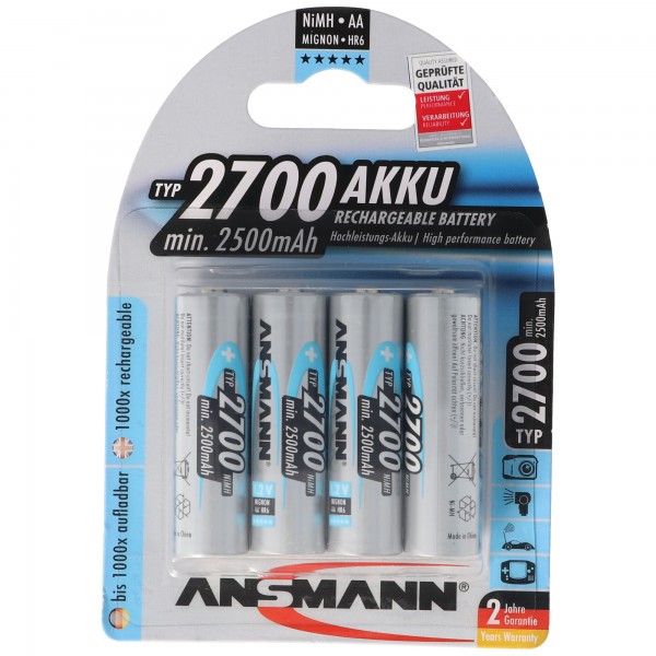 Ansmann NiMH 1.2V AA 2700mAh fotobatterij 4 stuks incl. AccuSafe