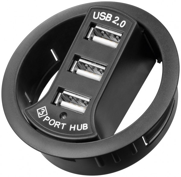 Goobay 3-weg USB 2.0 Hi-Speed ingebouwde HUB/verdeler - voor installatie in 60 mm tafelbussen