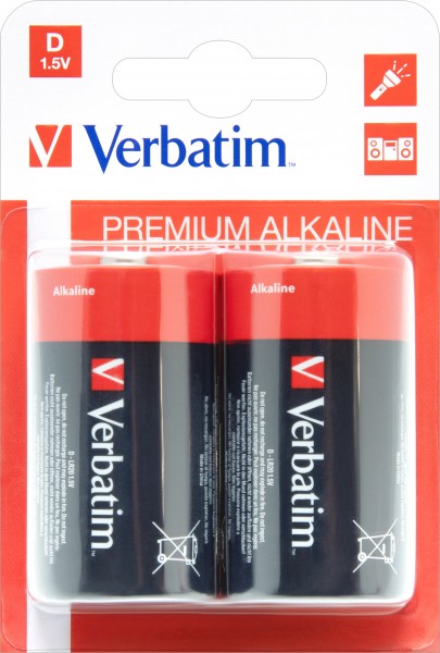 Verbatim Batterij Alkaline, Mono, D, LR20, 1.5V Premium, Retail blisterverpakking (2 stuks)