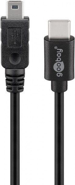 Goobay USB 2.0 kabel USB-C™ naar Mini-B 2.0, zwart - USB 2.0 mini-stekker (type B, 5-pins) > USB-C™ stekker