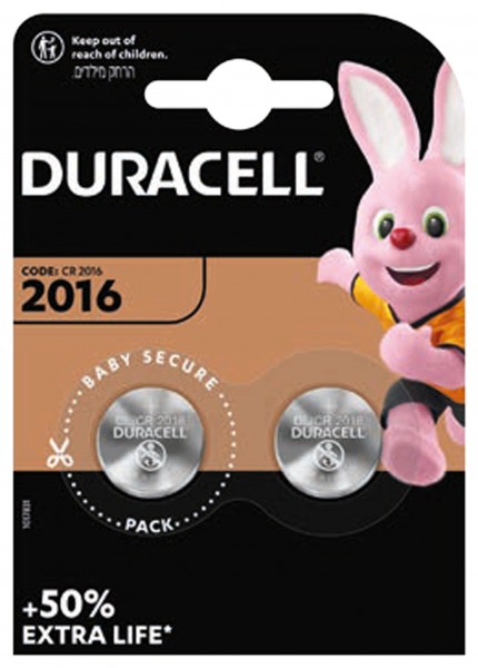 Duracell CR2016 lithiumbatterij in een blister van 2