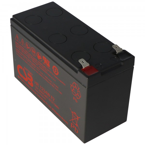 CSB-HR1234WF2 12 volt AGM loodzuurbatterij 2.8Ah - 34Wh, 151x65x100mm Faston 6.3mm bestand tegen hoge stroomsterkte
