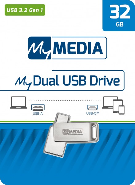 Mymedia USB 3.2 OTG stick 32GB, type AC, My Dual, zilveren retailblister