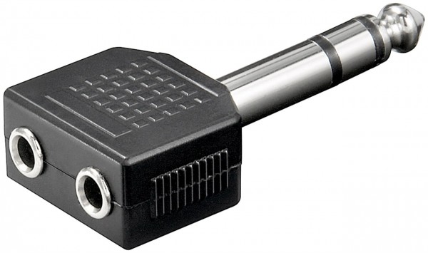 Goobay hoofdtelefoonadapter, AUX-jackplug 6,35 mm naar 2x 3,5 mm - 1x 6,35 mm jackplug (3-pins, stereo) > 2x 3,5 mm jack-koppeling (3-pins, stereo)