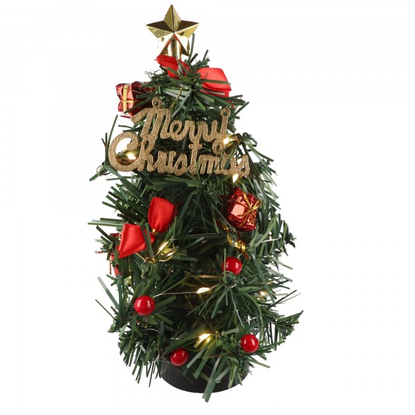 Goobay LED mini kerstboom - met kerstversiering, 15 micro-LED's in warm wit (2700 K) en USB-kabel 75 cm, hoogte ca. 22 cm