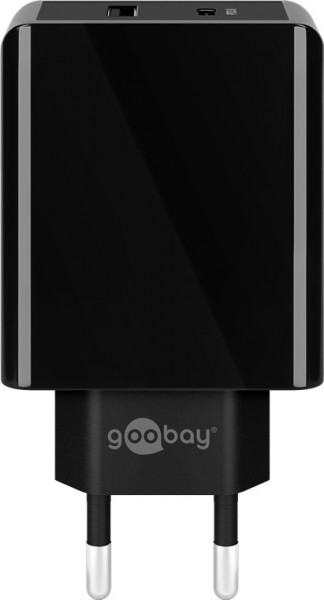 Goobay Dual USB-C™ PD (Power Delivery) snellader (28W) zwart - geschikt voor apparaten met USB-C™ (Power Delivery) 18W of conventionele USB-A aansluiting 10W zoals iPhone 12