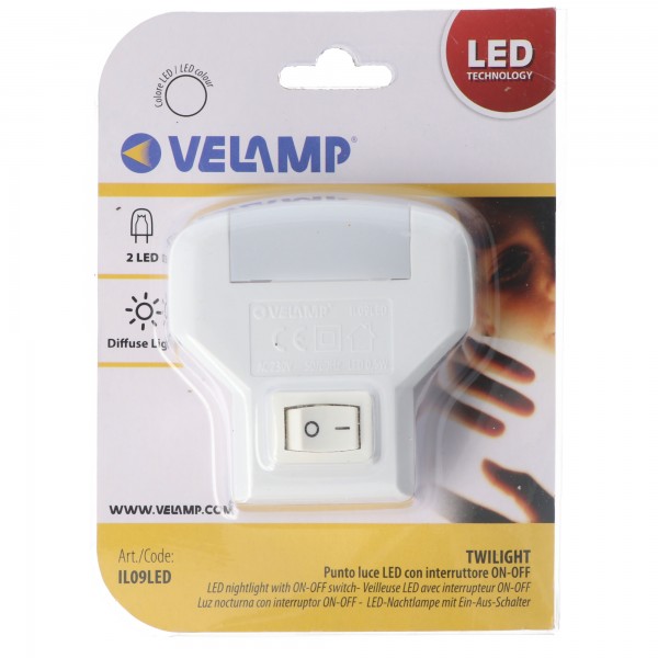 Velamp TWILIGHT: LED nachtlampje met AAN/UIT schakelaar. V-aansluiting