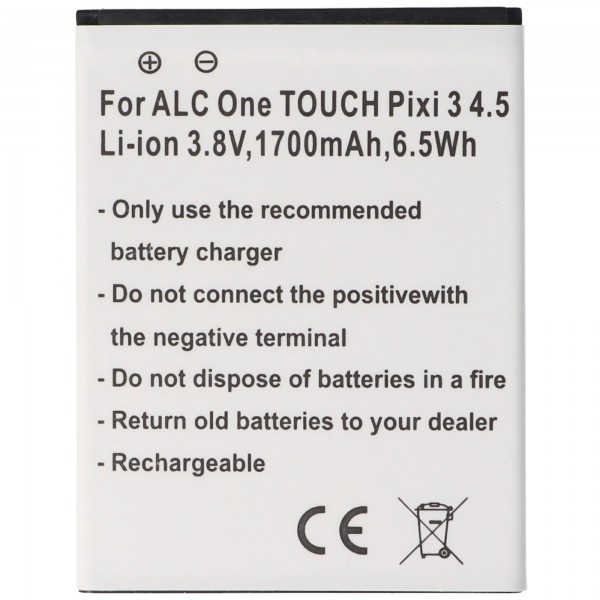 Accu geschikt voor Alcatel One Touch Pixi 3 4.5, Li-ion, 3.8V, 1700mAh, 6.5Wh