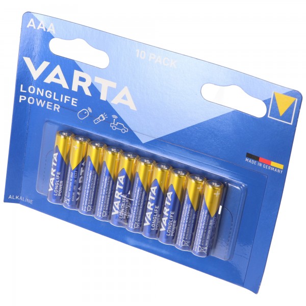 Varta Batterij Alkaline, Micro, AAA, LR03, 1.5V Longlife Power, Retail Blister (10-Pack)