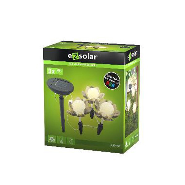 Lotusbloem SOLAR LED 3 stuks met zonnepaneel en standaard AAA batterijen