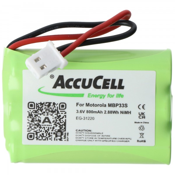 Batterij geschikt voor Motorola MBP33S, NiMH, 3.6V, 800mAh, 2.9Wh