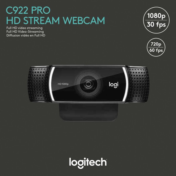 Logitech Webcam C922 Pro Stream, Full HD 1080p, Zwart 1920x1080, 30 FPS, USB, Retail