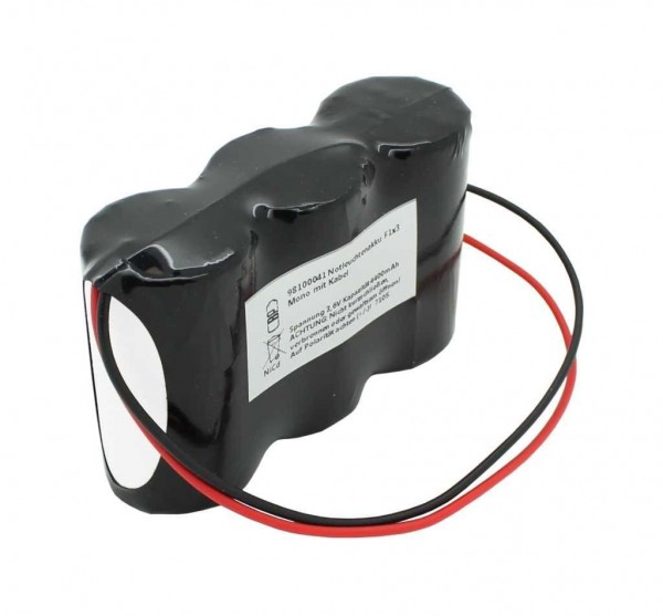 Batterij voor noodlicht NiCd 3.6V 4500mAh F1x3 Mono D met 200 mm kabel aan één zijde vervangt 3,6 V-batterij