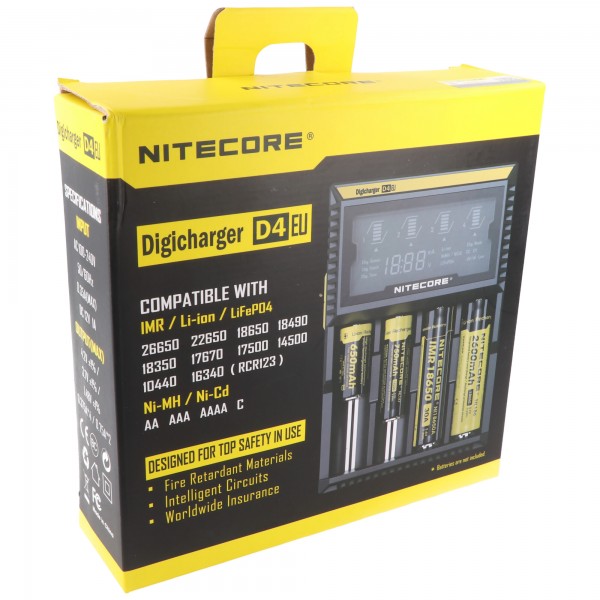 NiteCore lader Digicharger D4 EU met display voor AAA, AA, C