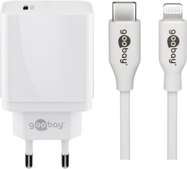Goobay Lightning/USB-C™ PD oplaadset (25 W) - USB-C™ voedingsadapter 25 W inclusief USB-C™ naar Lightning-kabel voor bijv. iPhone 12