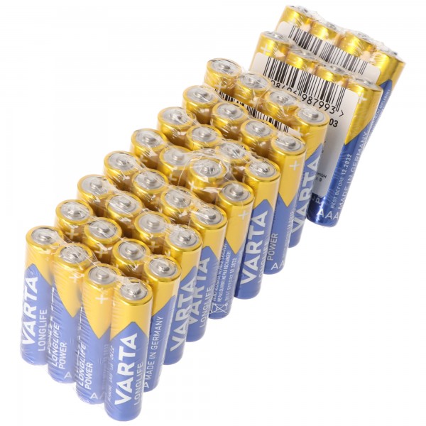 40 Varta Longlife Power Batterijen Alkaline, Micro, AAA, LR03, 1.5V